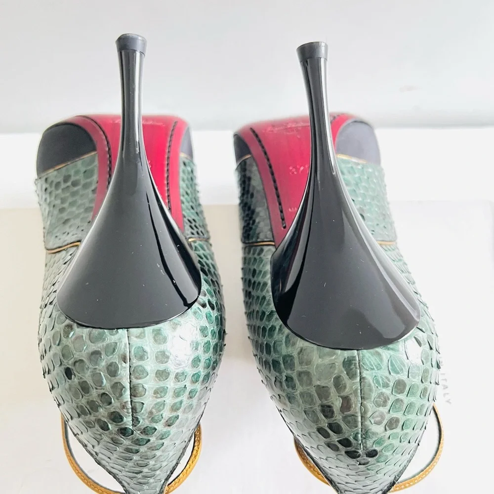 Louis Vuitton green python Mary Jane heels 37.5